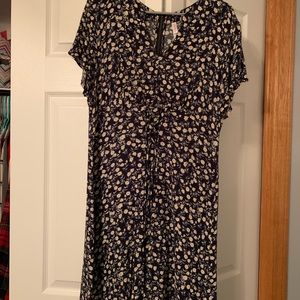 Navy Floral Dress with Criss-Cross Waist
